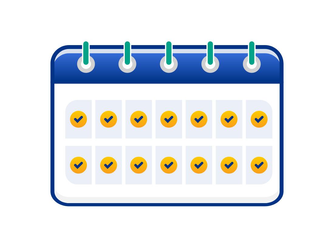 Illustration of a calendar with multiple check marks indicating a consistent schedule or routine.