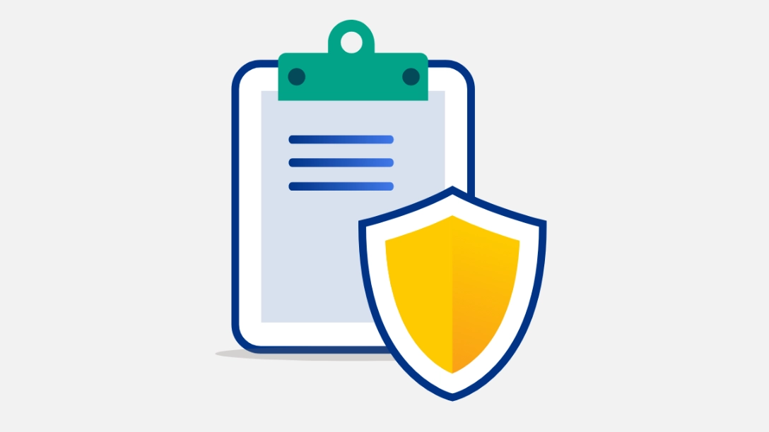 Icon of a clipboard and shield.