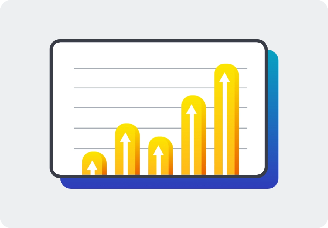 Icon of a chart with yellow bars illustrating increasing value. 