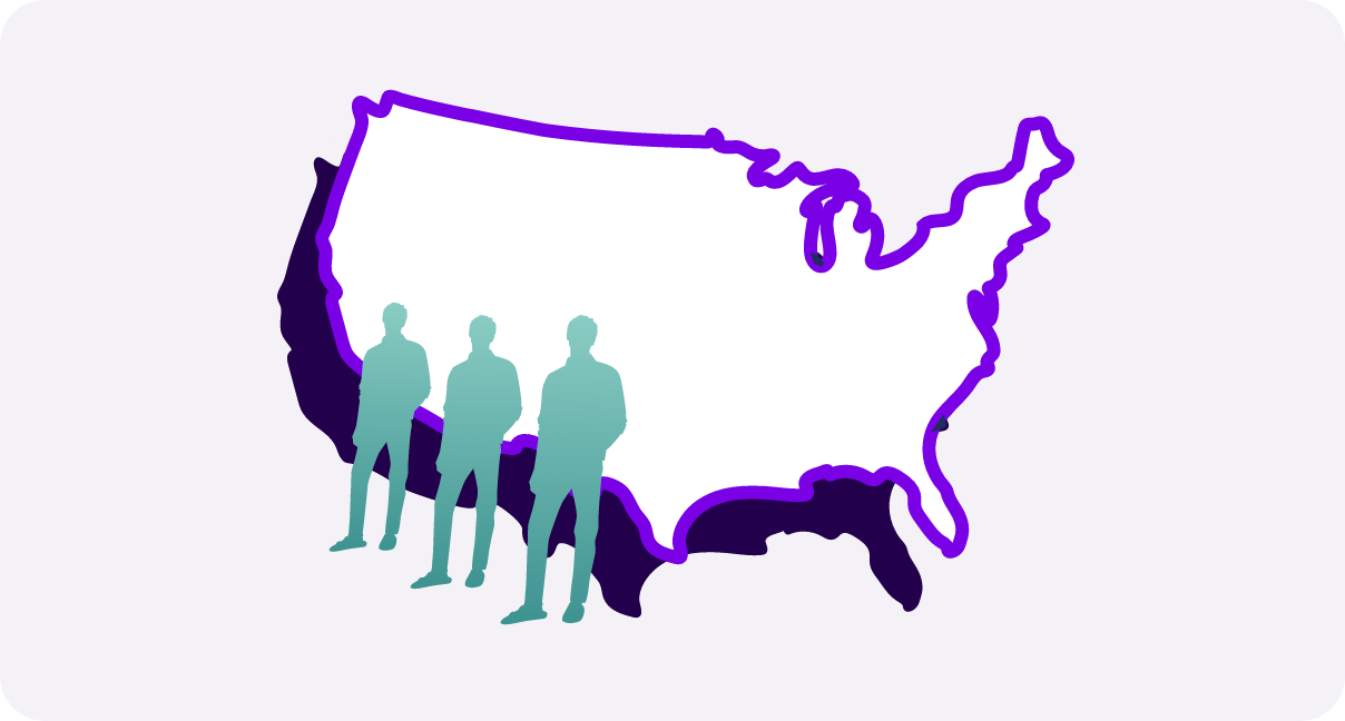 Graphic of people standing over a U.S. map to represent the patient population with MS in the U.S.