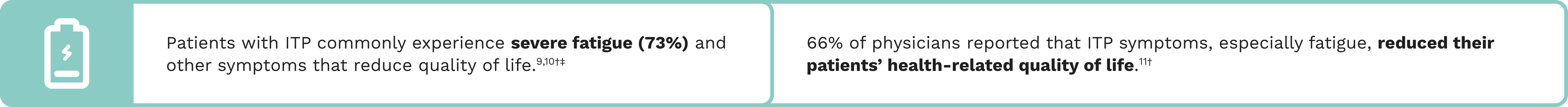 Callout highlighting fatigue and reduced quality of life for patients with ITP.