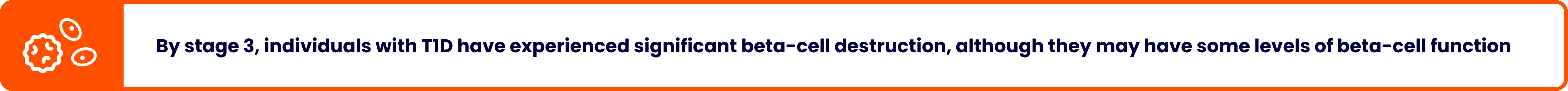 Text callout highlighting by stage 3, individuals with T1D have experienced significant beta-cell destruction, although they may have some levels of beta-cell function. 