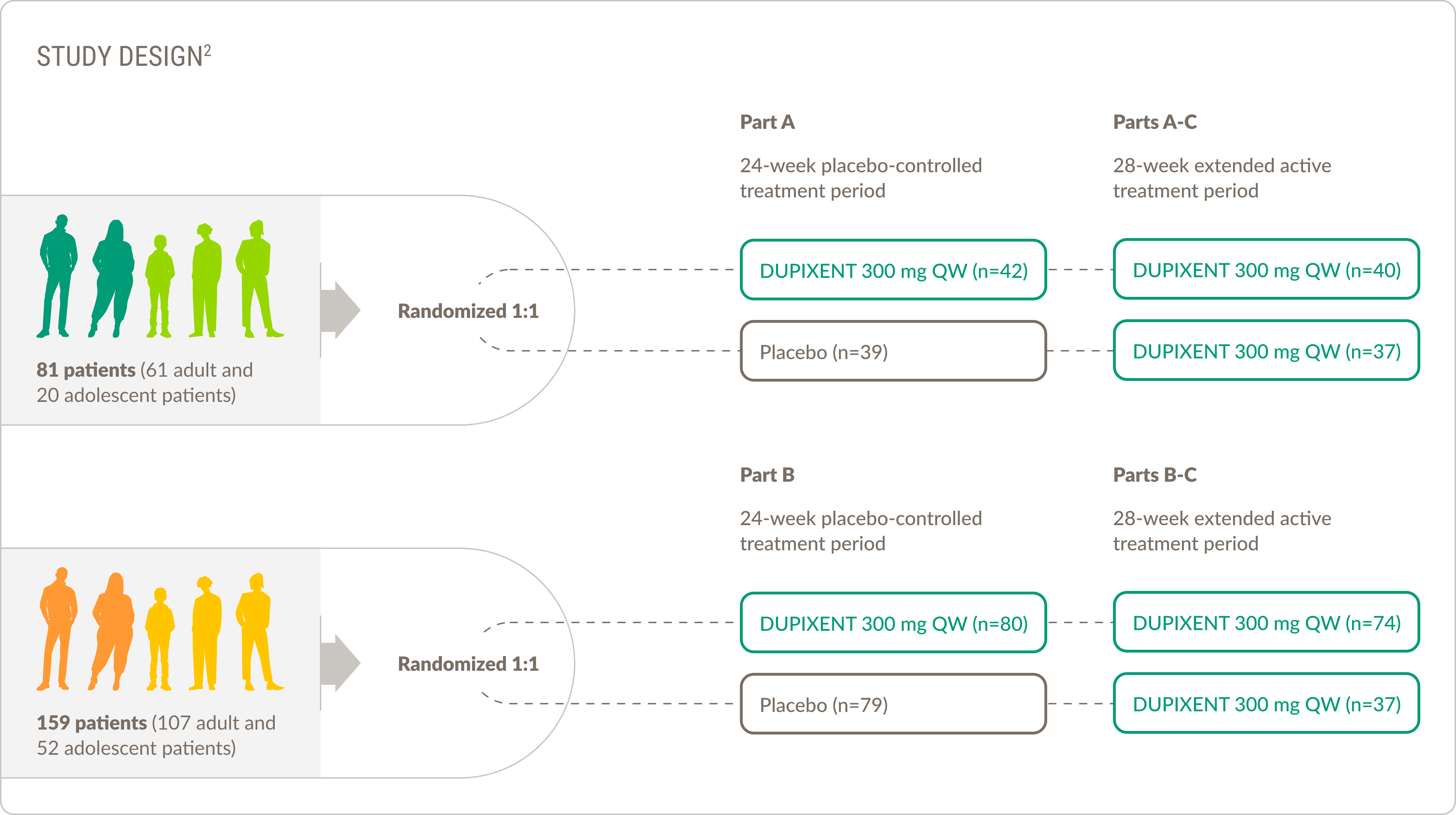 Illustration of study design for EoE-1 (patients aged ≥12 years, weighing ≥40 kg).