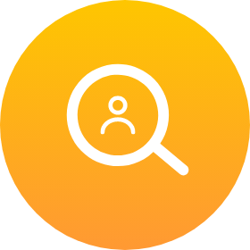 Icon of a magnifying glass with the silhouette of a person in the middle.