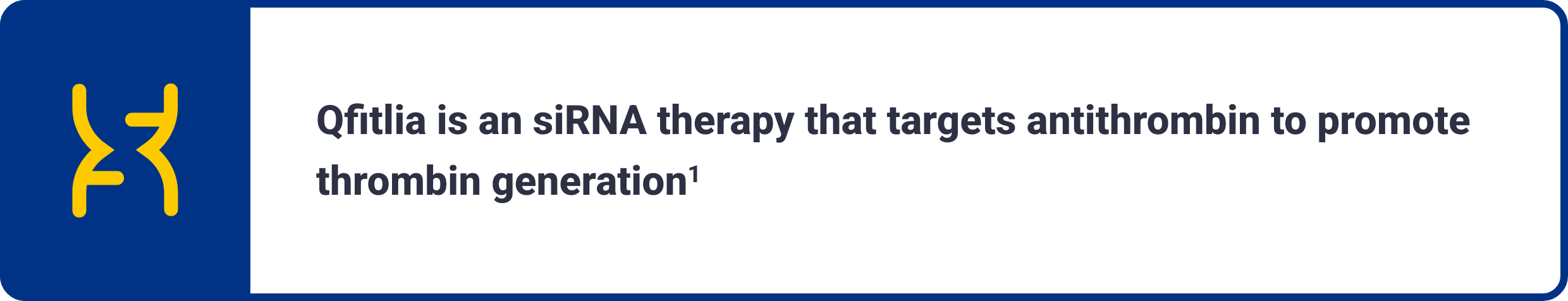 Text callout highlighting: Qfitlia is a siRNA “therapy that targets antithrombin to promote thrombin generation.” 