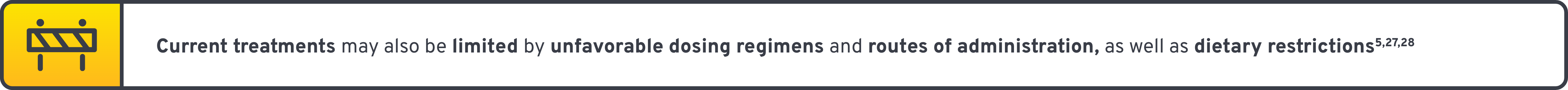 Callout text highlighting Current treatments may also be limited by unfavorable dosing regimens and routes of administration, as well as dietary restrictions.” 