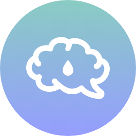 Icon of a brain with a blood droplet, representing intracerebral hemorrhage. 