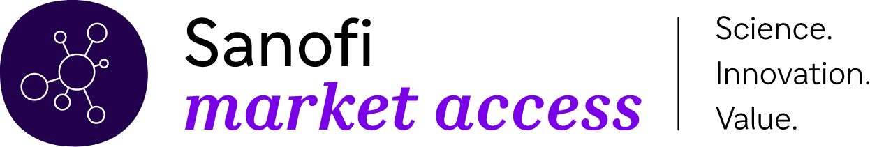 Sanofi market access logo with tagline: Science. Innovation. Value.