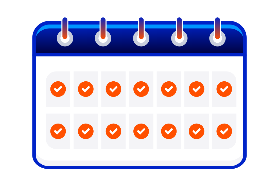 Calendar illustration highlighting dosing schedule.