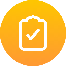 Icon of clipboard with check mark.