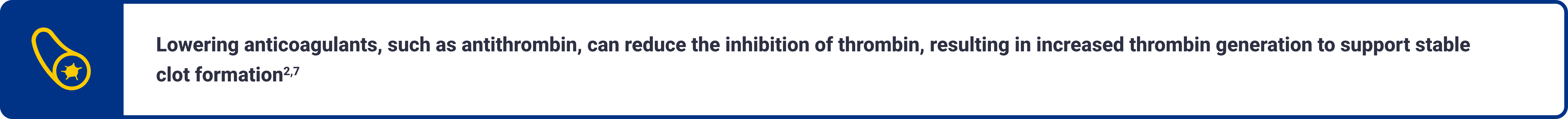 Callout text highlighting "Lowering anticoagulants, such as antithrombin, can reduce the inhibition of thrombin, resulting in increased thrombin generation to support stable clot formation." 