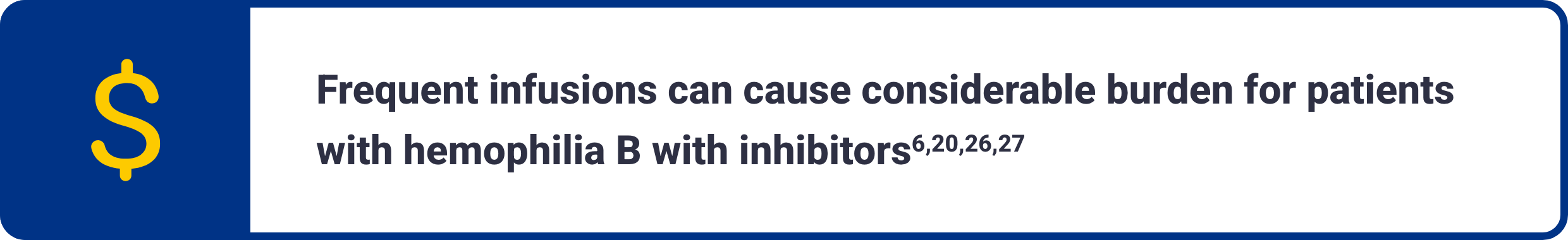 Text callout highlighting: "Frequent infusions can cause considerable burden for patients with hemophilia B with inhibitors." 