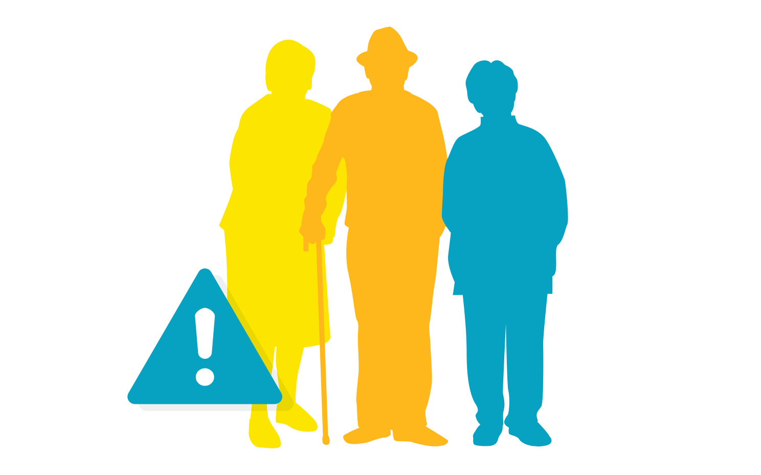 Illustration of a warning sign over a silhouette of patients. 