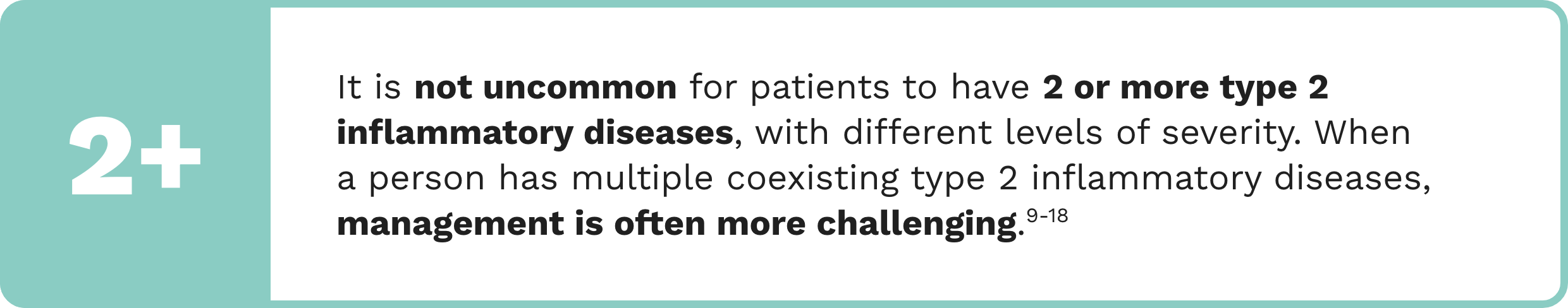 Text callout highlighting “It is not uncommon for patients to have 2 or more type 2 inflammatory diseases, with different levels of severity. When a person has multiple coexisting type 2 inflammatory diseases, management is often more challenging.”  